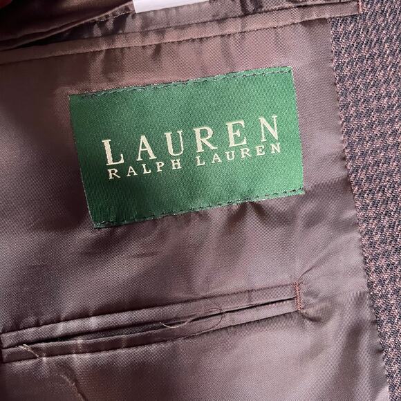 Lauren Ralph Lauren Mens Sports Coat 48R Wool Houndstooth Black Brown Academia - Picture 11 of 11